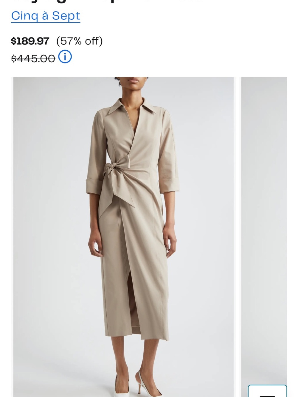 cinq a sept Neutral Taupe Wrap Midi Shirt Dress with Side Tie